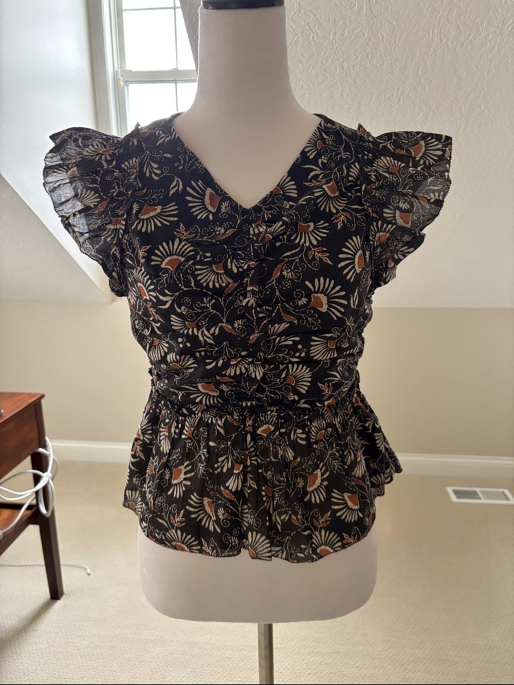 Rails Black Floral Ruffle Peplum Blouse
